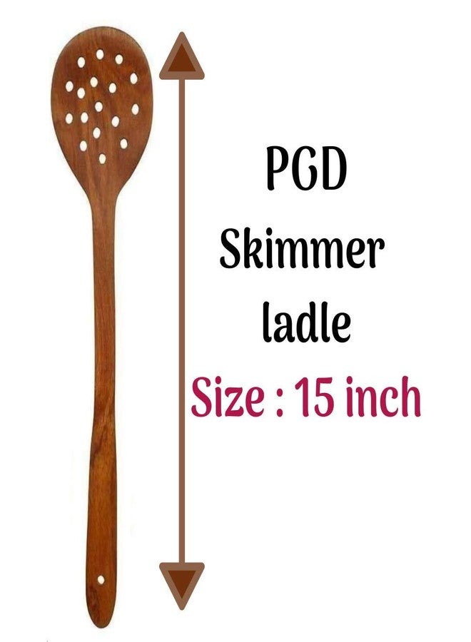 PGD Rosewood Wooden Slotter (13 inch) & Skimmer (15 inch) ladle Spatula flip for Deep Frying & Grilling - Image 2
